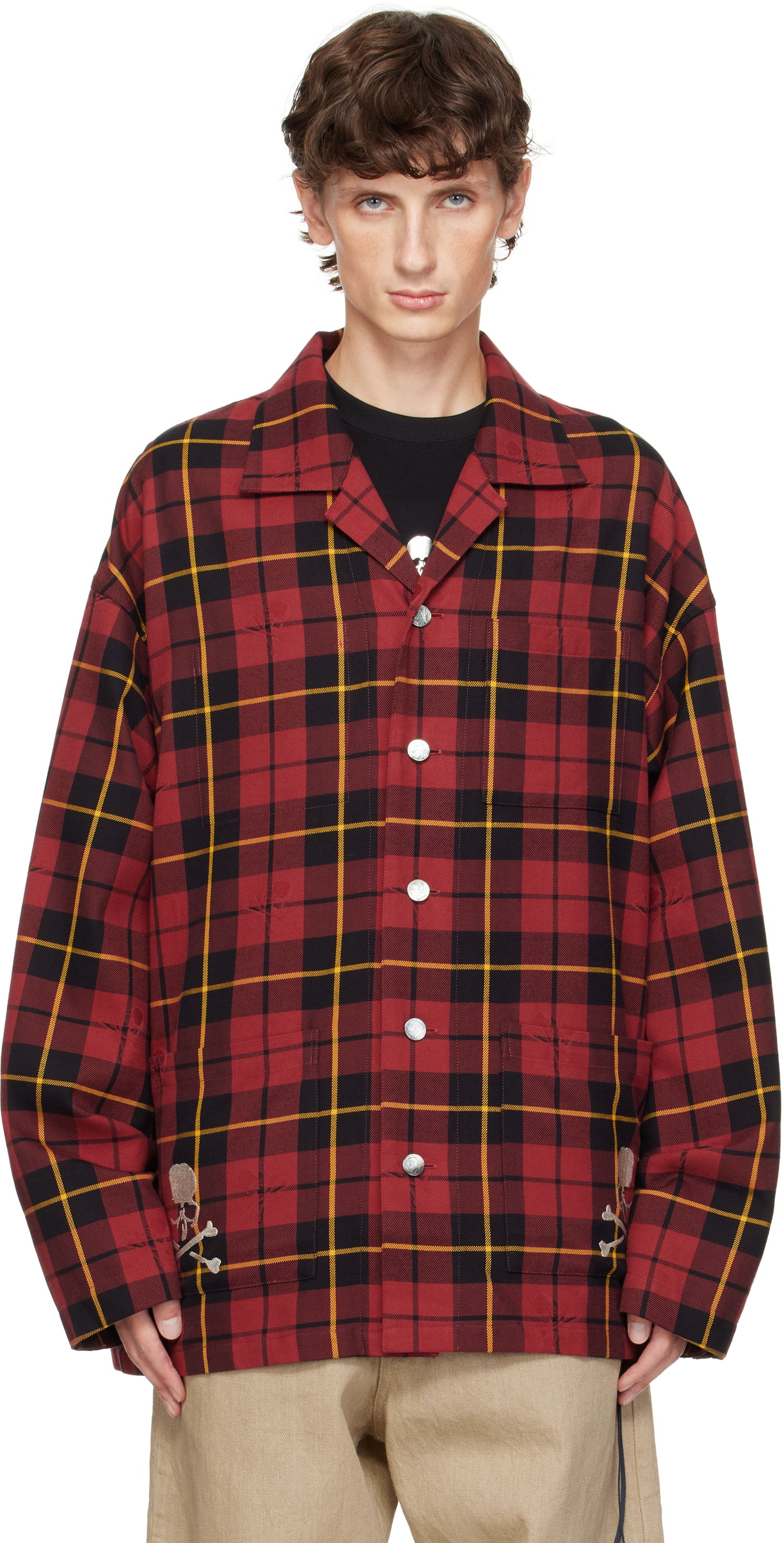 Риза Mastermind WORLD Plaid Shirt Jacket Червено | MW24S13-SH005-021, 0