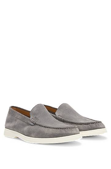 Кецове и обувки BOSS Suede Loafers with Contrast Outsole Сиво | 50543083, 1