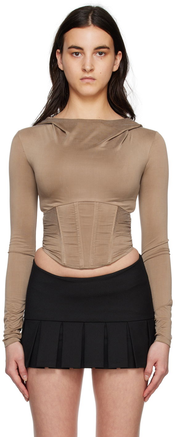 Тениска MISBHV Corset Long Sleeve Top Кафяво | 230W147, 0