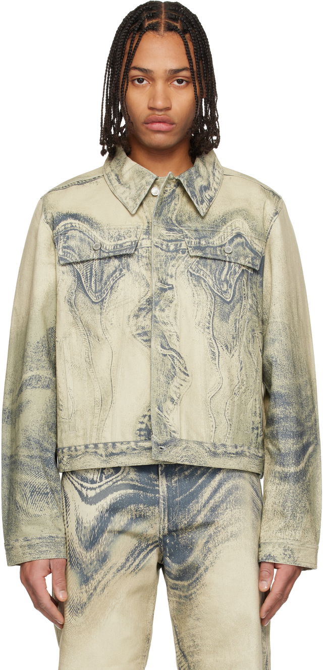 Distorted Print Denim Jacket