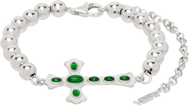 White Gold Green Cross Bracelet