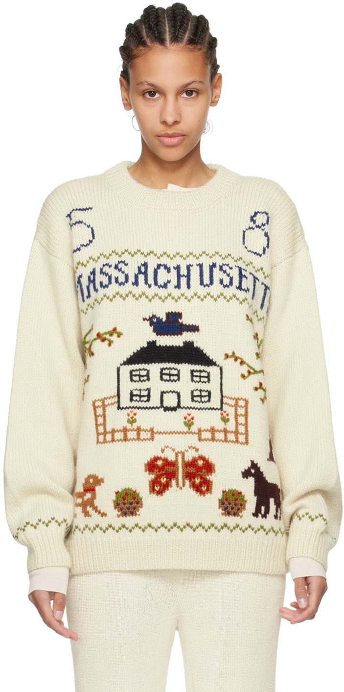 Пуловер Bode Homestead Sampler Knit Sweater Бяло | MRS24KT030