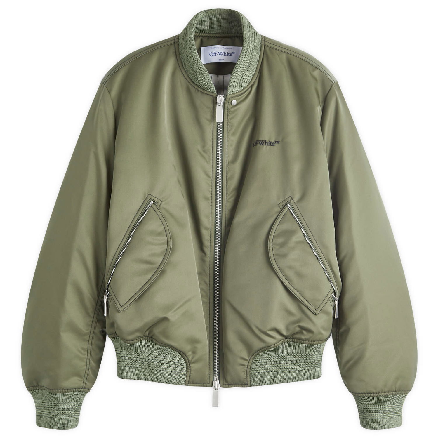 Яке бомбър Off-White Contrast Stitch Nylon Bomber Jacket Зелено | OMEH057F24FAB0015810, 0
