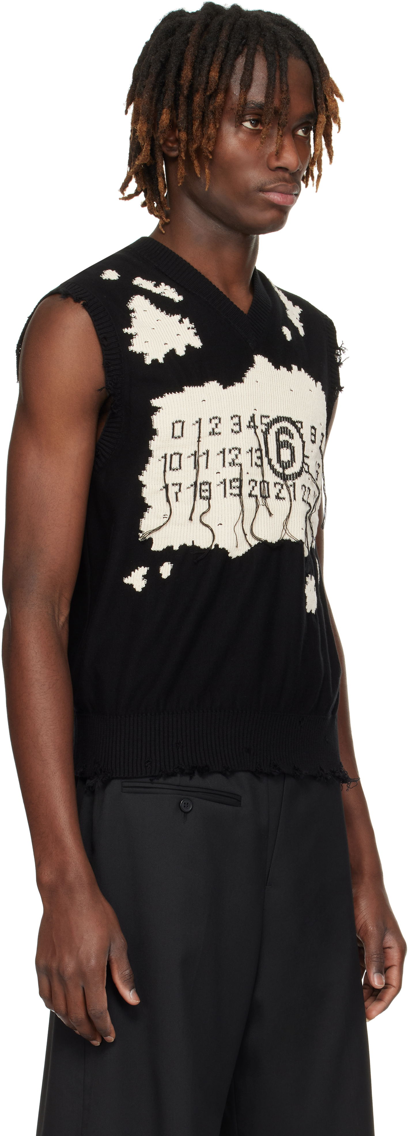 Пуловер Maison Margiela MM6 Maison Margiela Distressed Knit Vest Черно | SH0FB0009 M13081, 1