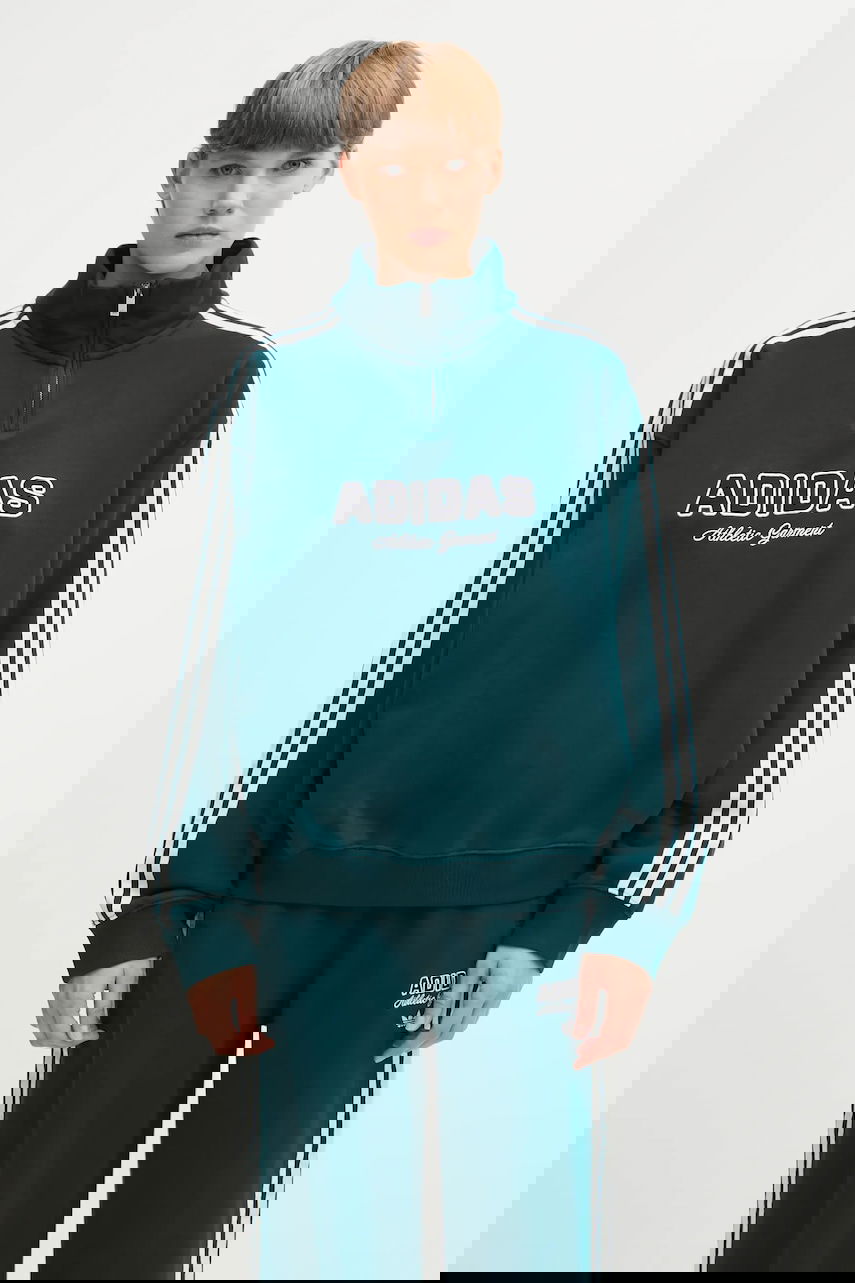Суитчър adidas Originals Originals Quarter Zip Sweatshirt with Three Stripes and Printed Logo Зелено | KF2309, 0