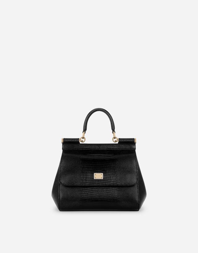 Dolce & Gabbana Sicily Lizard-Print Leather Top Handle Bag