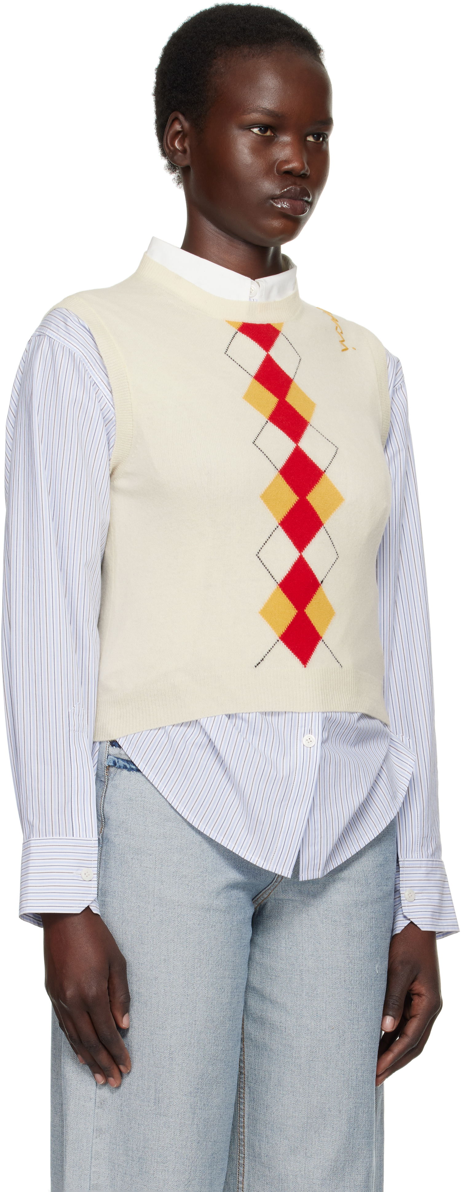 Пуловер Marni Marni Argyle Knit Vest Бяло | GCMD0591Q0 UFH546, 1
