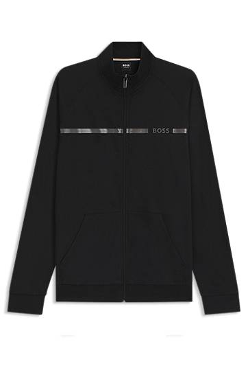 Яке BOSS Cotton-terry Full-Zip Jacket with Stand Collar and Horizontal Stripe Черно | 50550561, 0