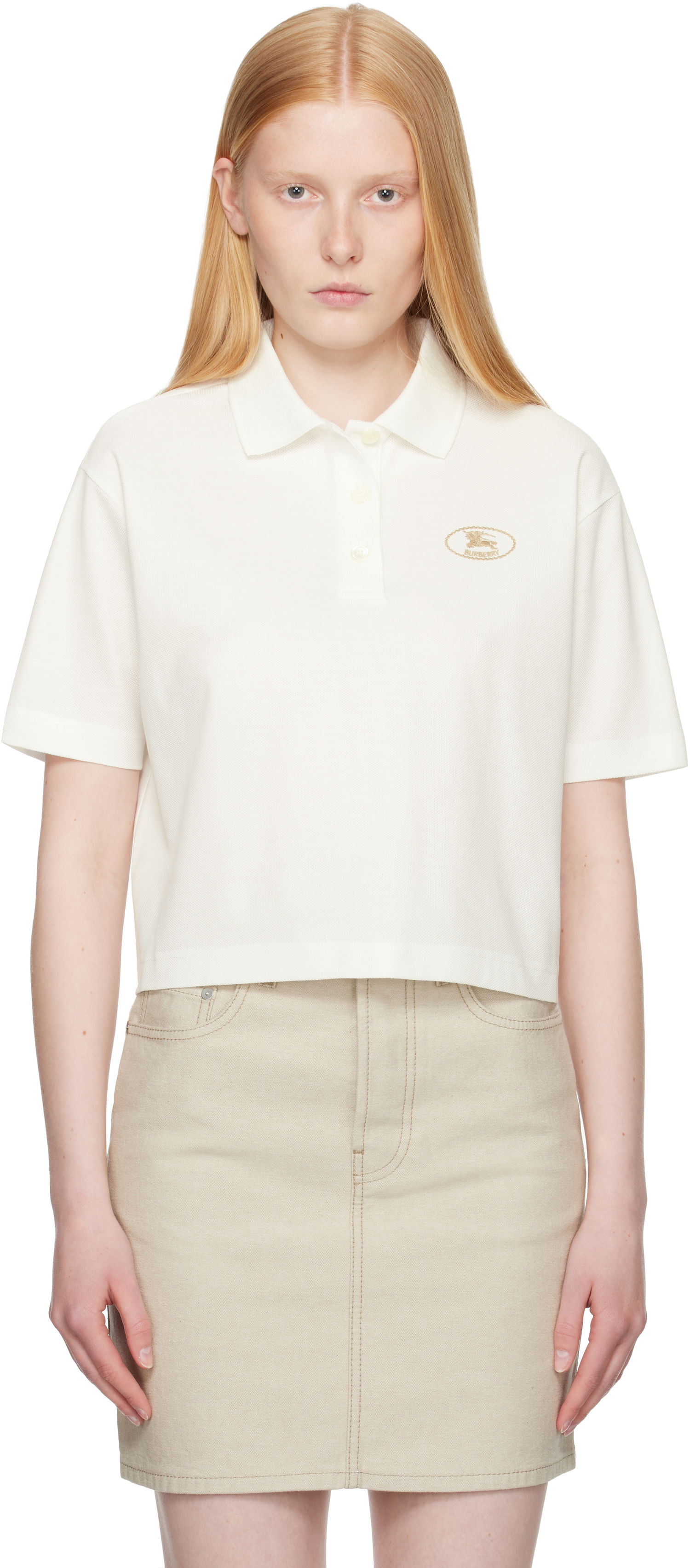 Поло тениска Burberry Burberry Cropped Cotton Polo Бяло | 8110085, 0
