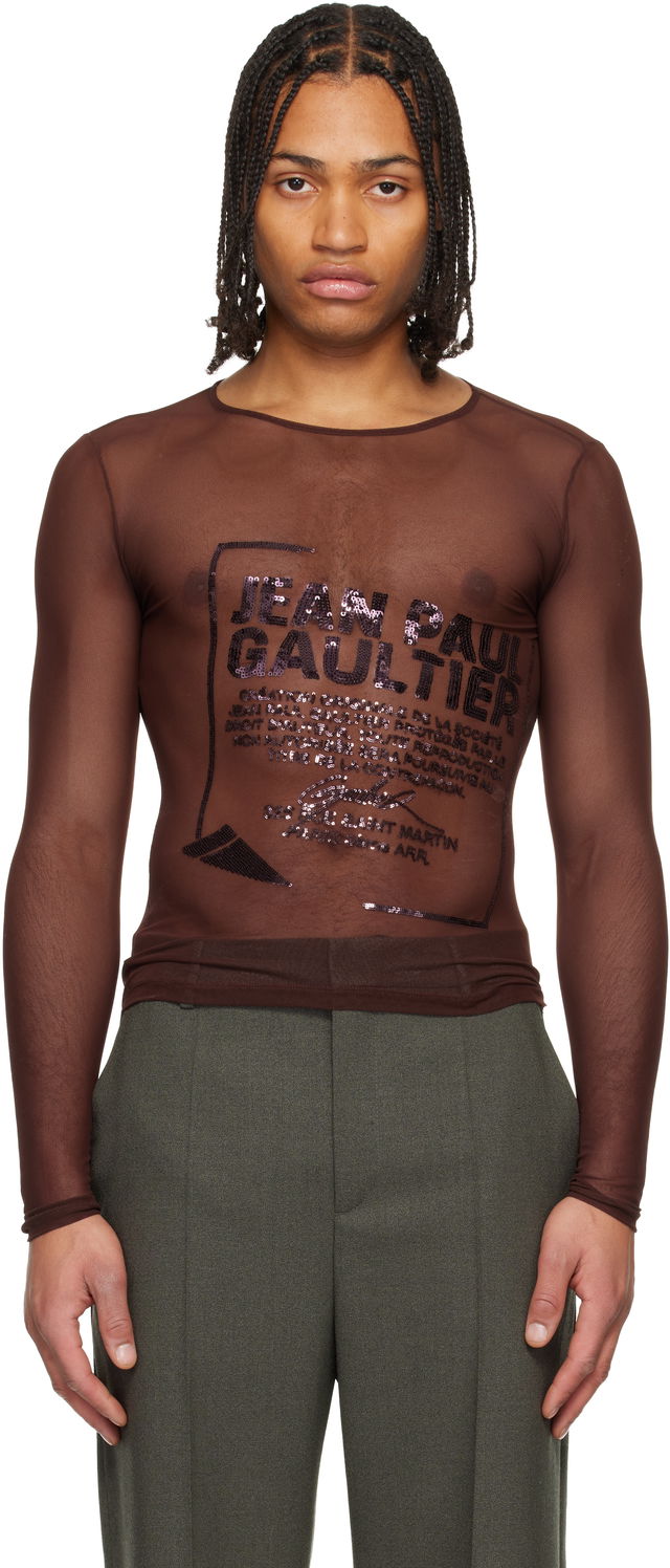 Jean Paul Gaultier 'The Embroidered' Sheer Sequin Mesh Long Sleeve Top