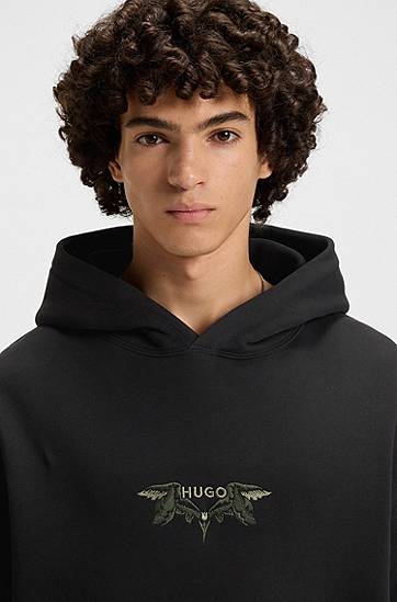 Суитчър BOSS Cotton-terry hoodie with embroidered artwork Черно | 50542558, 1