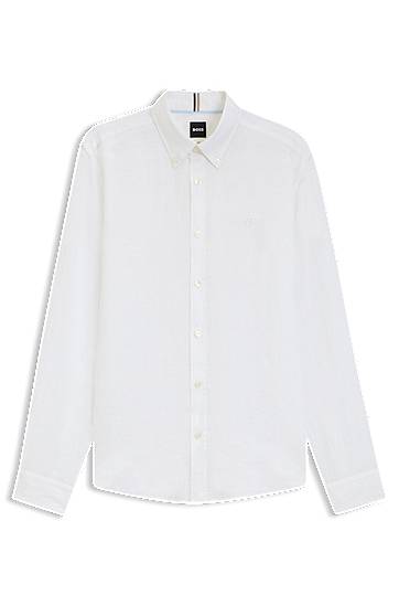 Риза BOSS Slim-Fit Linen Shirt Бяло | 50545218