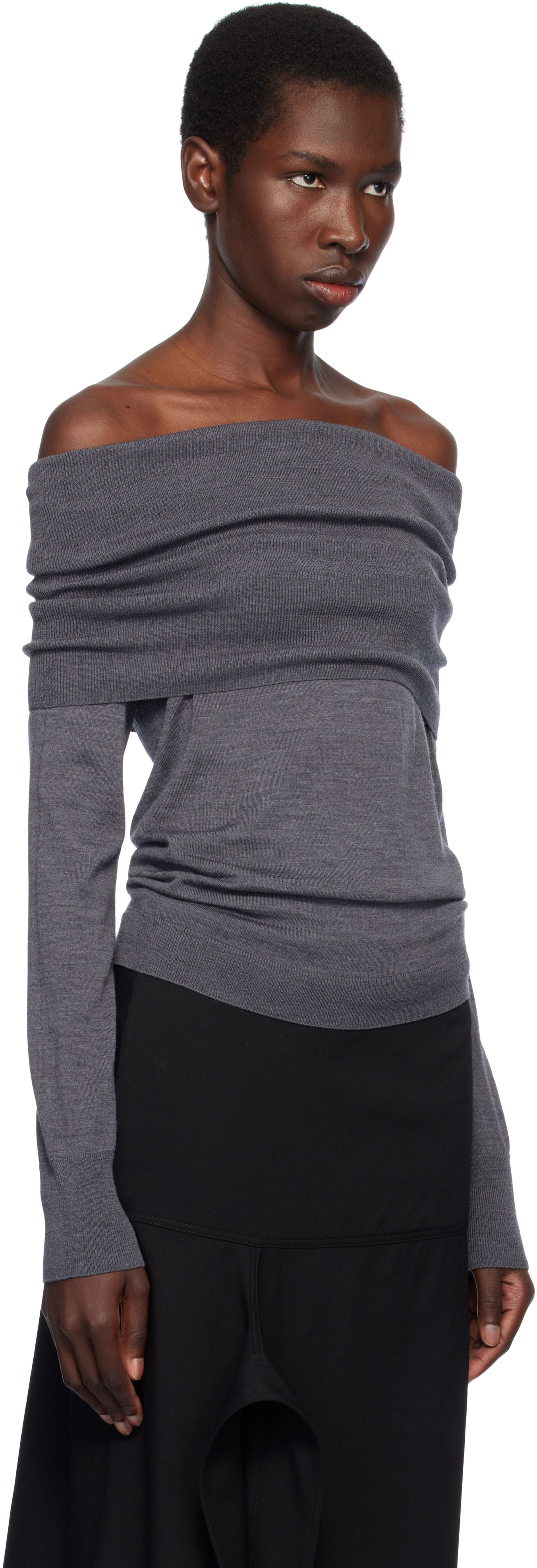 Пуловер Stella McCartney Stella McCartney Off-The-Shoulder Light Wool Sweater Сиво | 6K10403S2598, 1