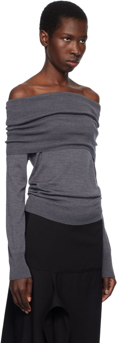 Пуловер Stella McCartney Stella McCartney Off-The-Shoulder Light Wool Sweater Сиво | 6K10403S2598, 1