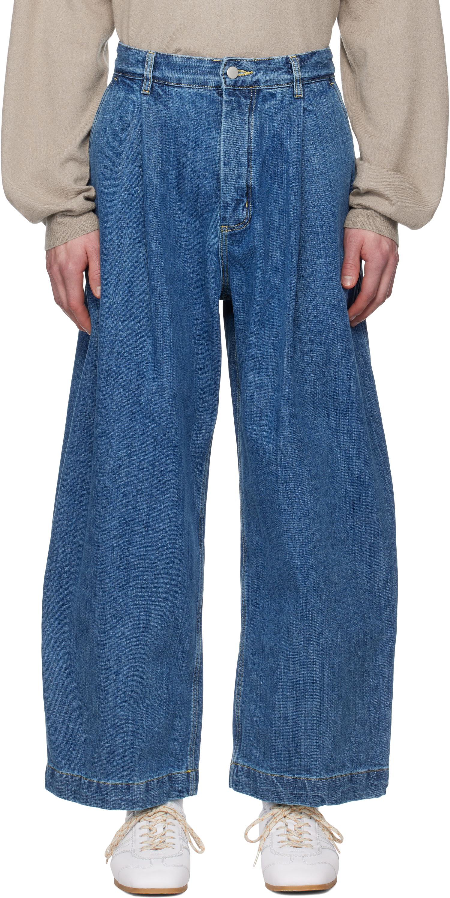 Дънки Studio Nicholson Studio Nicholson Puch Pleated Jeans Синьо | PUCH SNM - 1244, 0