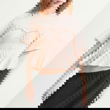 Тениска Cecilie Bahnsen Vilde Ruffled Smocked Peplum T-Shirt Розово | 425RTW19001, 2