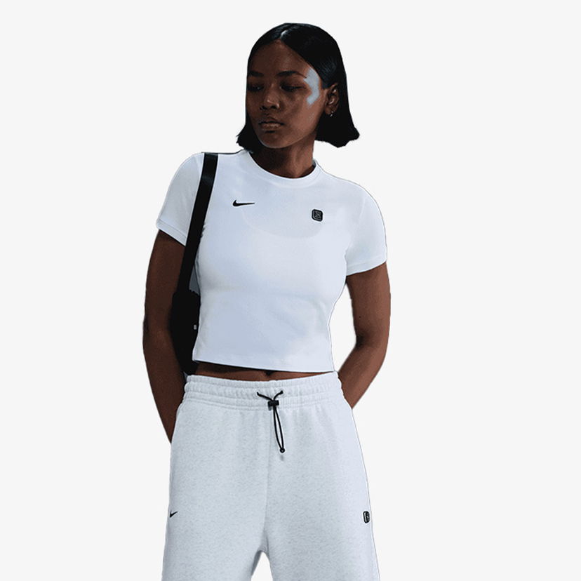 Съкратен топ Nike Fitted Cropped Crewneck T-Shirt Бяло | IO2244-100