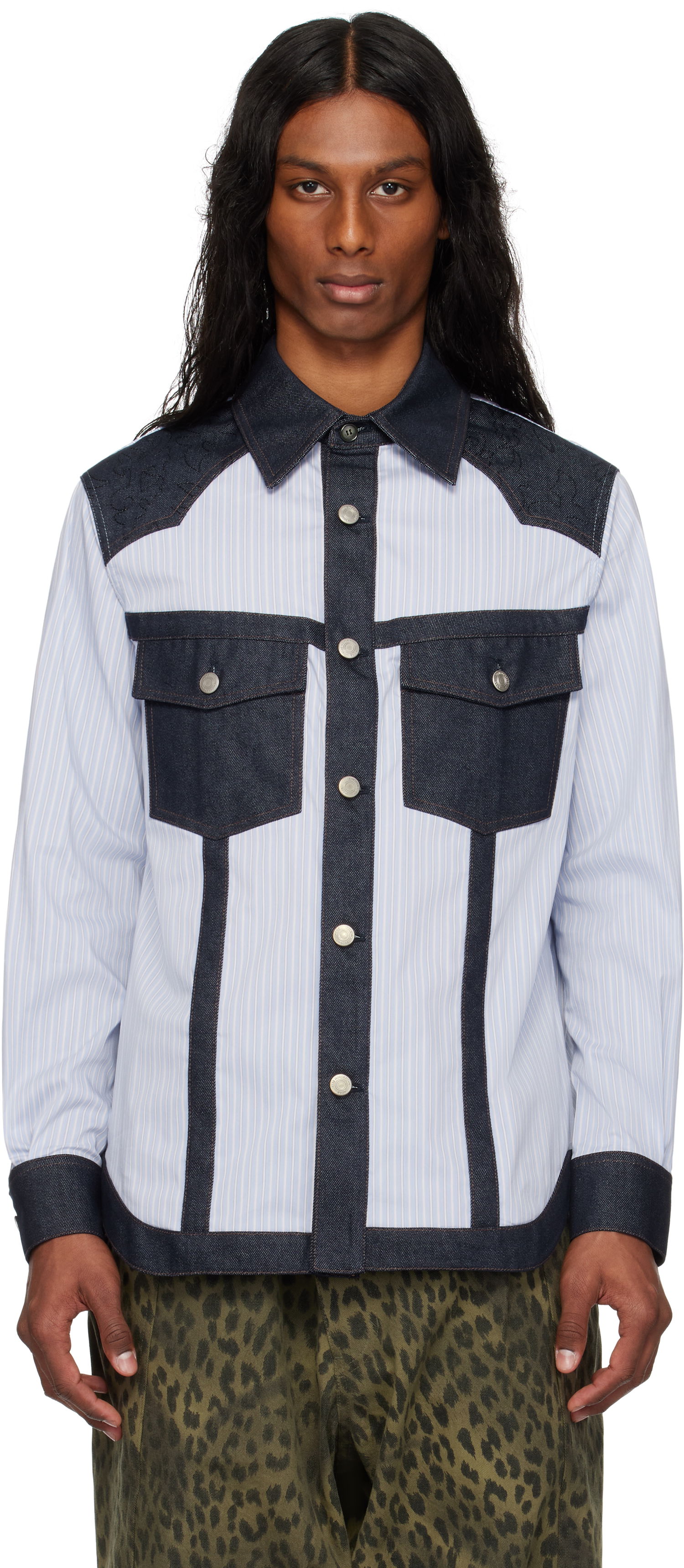 Риза Andersson Bell Andersson Bell Denim & Stripe Shirt Синьо | atb1274m, 0