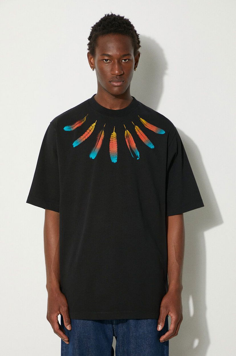 Тениска Marcelo Burlon Collar Feathers Over T-shirt With Print Черно | CMAA054F24JER0041084