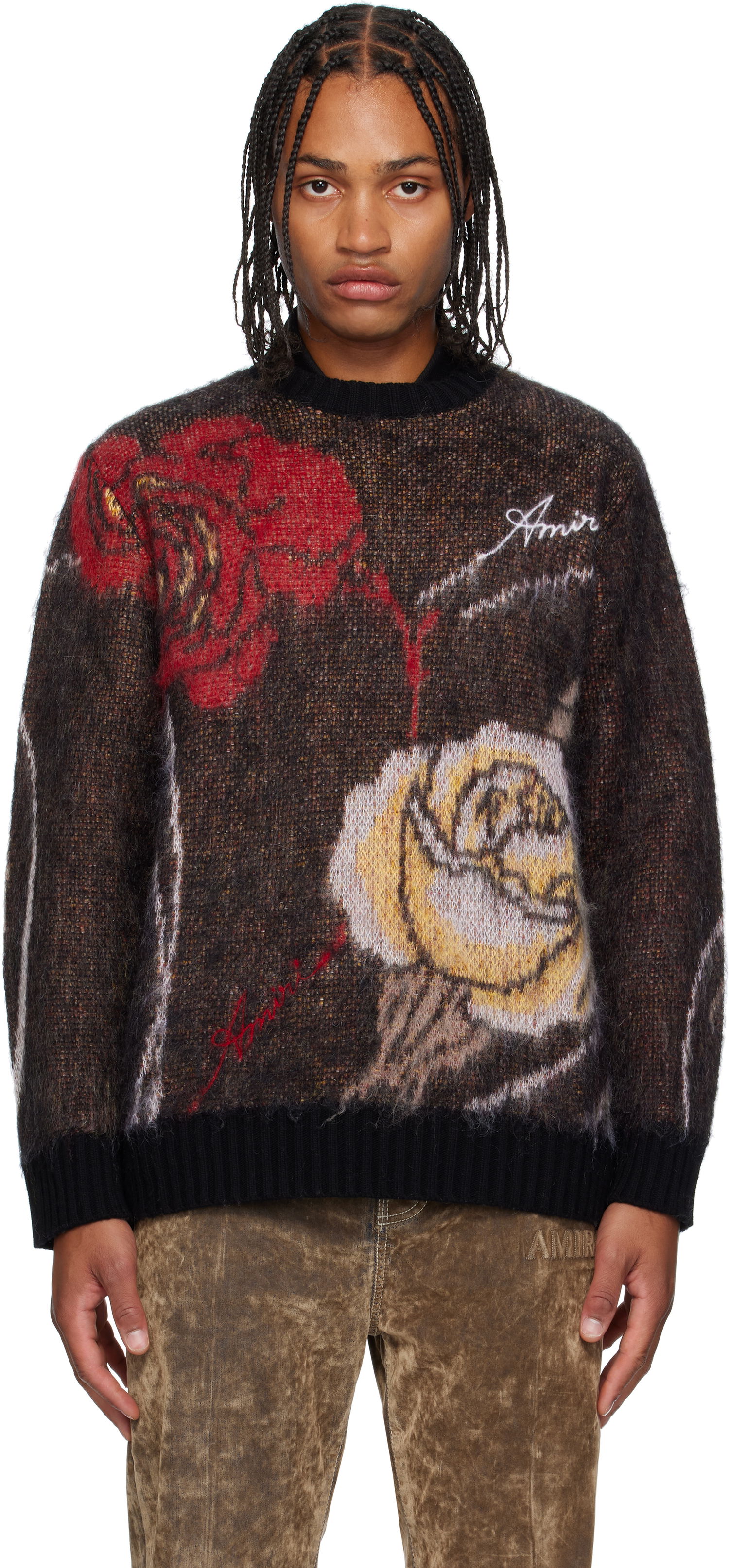 Пуловер AMIRI AMIRI Floral Crewneck Sweater Черно | AMKNCW1098, 0