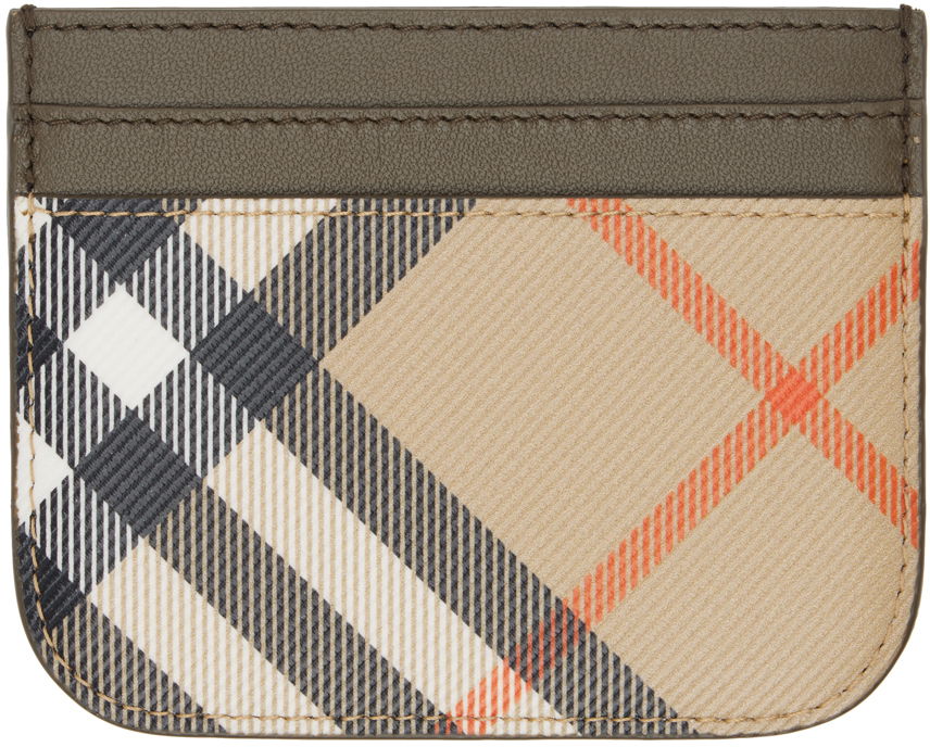 Облекло Burberry Beige & Black Check Card Holder Кафяво | 8092722, 0