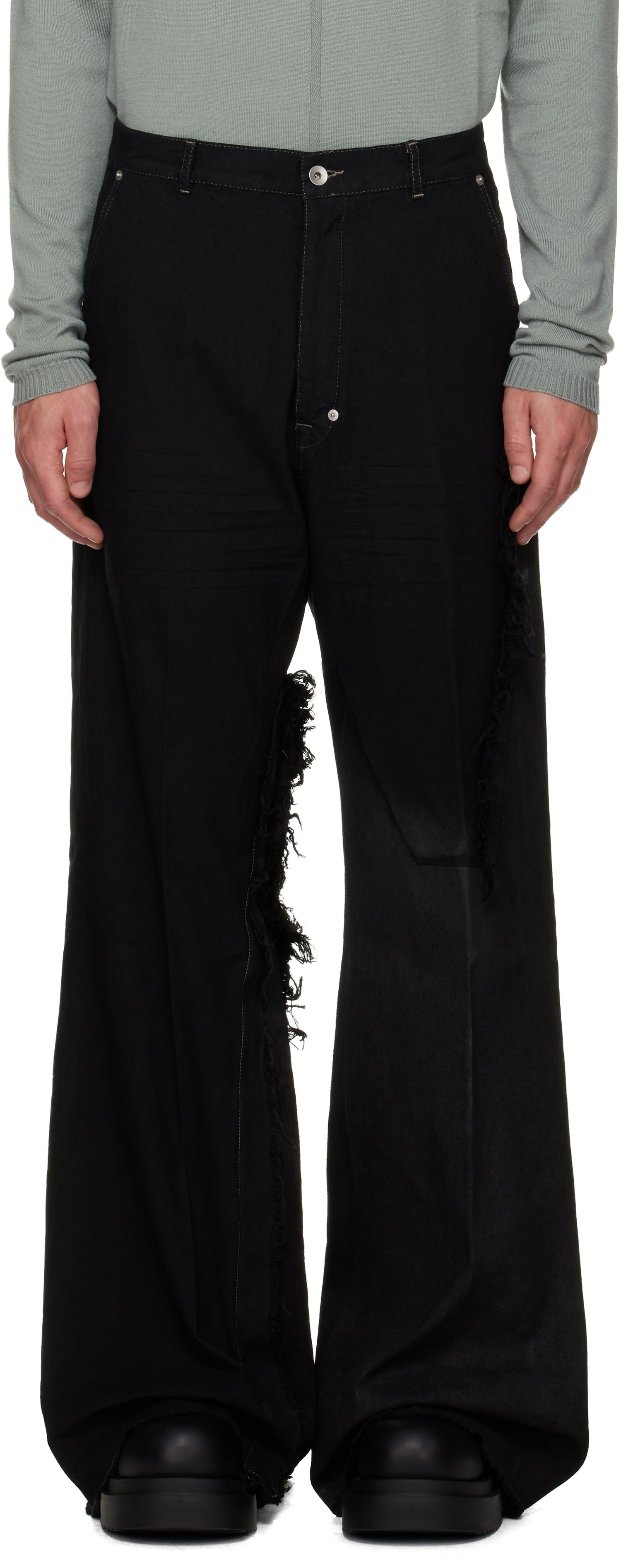 Дънки Rick Owens Concordians Joris Wide-Leg Distressed Jeans Черно | RR02E1308 BBCL, 0