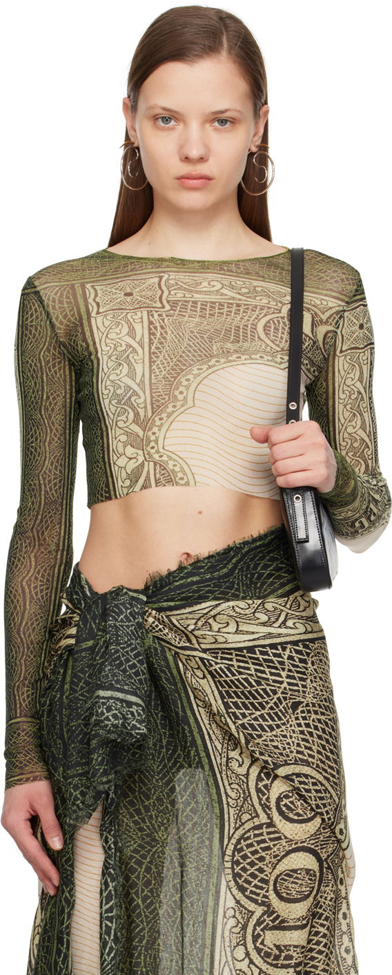 Съкратен топ Jean Paul Gaultier Gaultier 'The Cartouche' Long Sleeve Crop Top Зелено | 24/25-U-TO018-T515-400300156