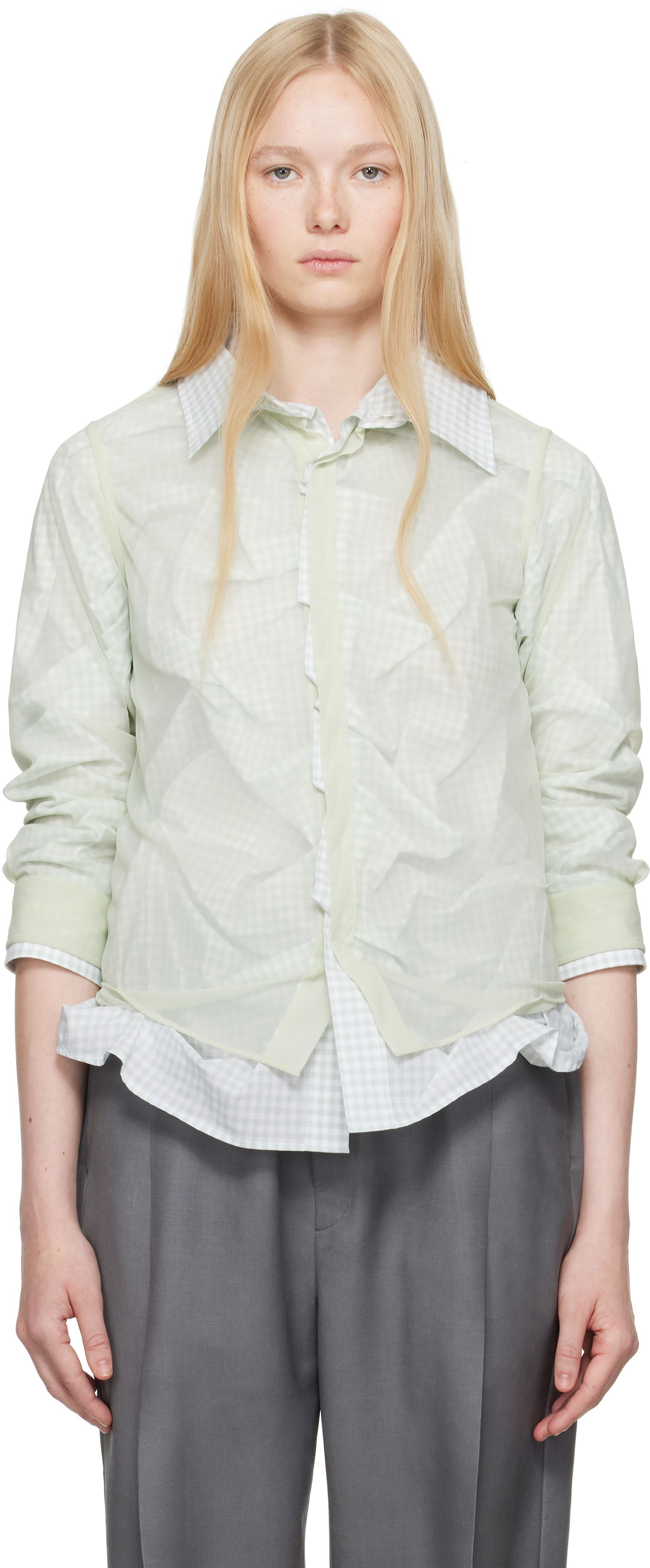 Риза Maison Margiela Maison Margiela Layered Gingham Shirt Зелено | S51DT0016 MTJ024, 0