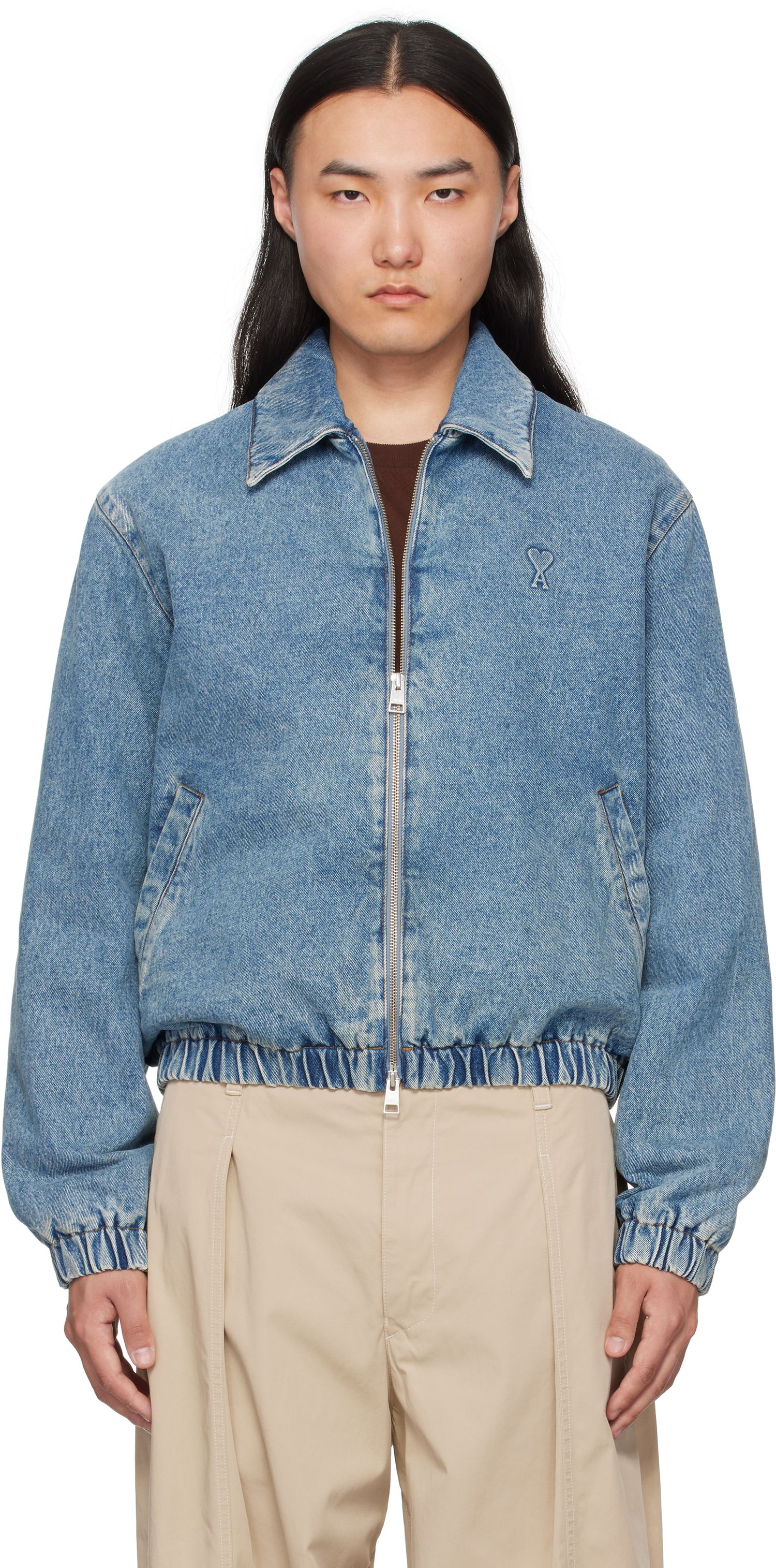 Яке бомбър AMI AMI Paris Ami de Coeur Denim Jacket Синьо | HJK043.DE0046, 0