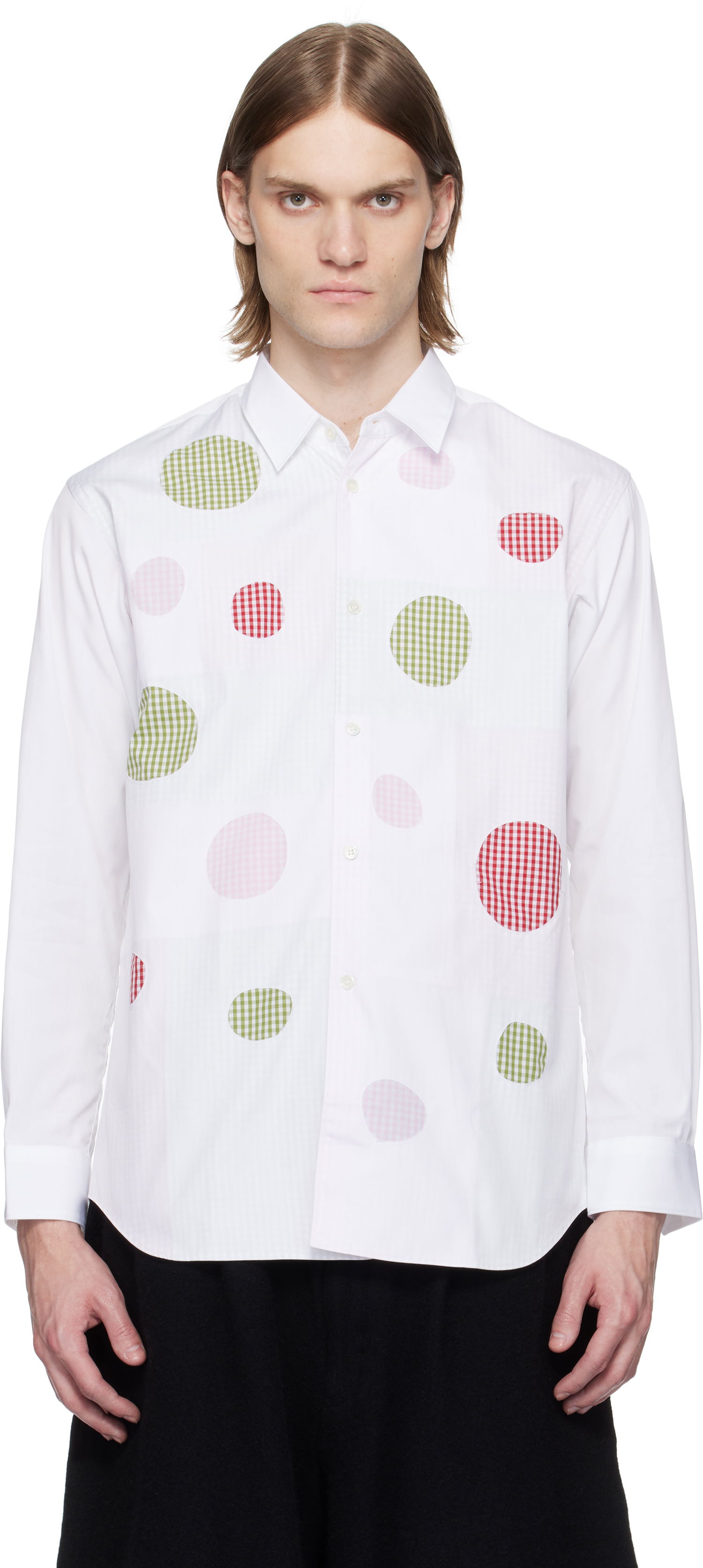 Риза Comme des Garçons Comme des Garçons Cotton Poplin Check Appliqué Shirt Бяло | FO-B007-051, 0