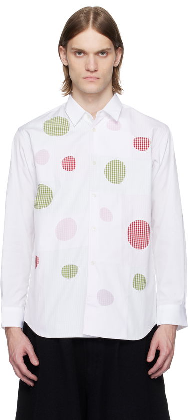 Риза Comme des Garçons Comme des Garçons Cotton Poplin Check Appliqué Shirt Бяло | FO-B007-051, 0