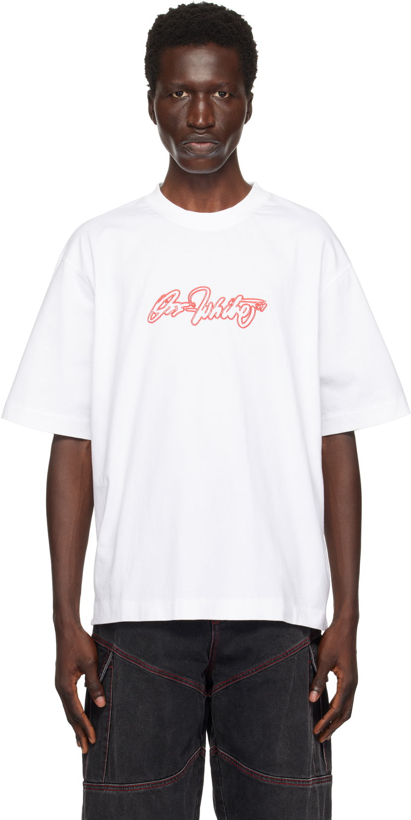 Тениска Off-White Script Outline Skate T-Shirt Бяло | OMAA120F24JER00F0125