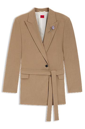 Яке BOSS Regular-fit belted blazer in stretch melange fabric Бежово | 50554029, 0