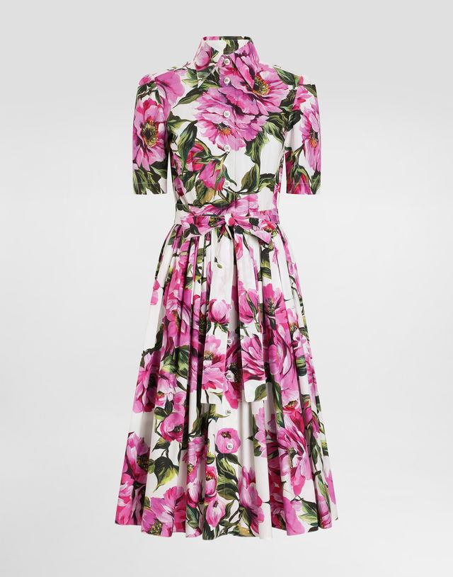 Dolce & Gabbana Cotton Jacquard Corset Dress with Floral Print