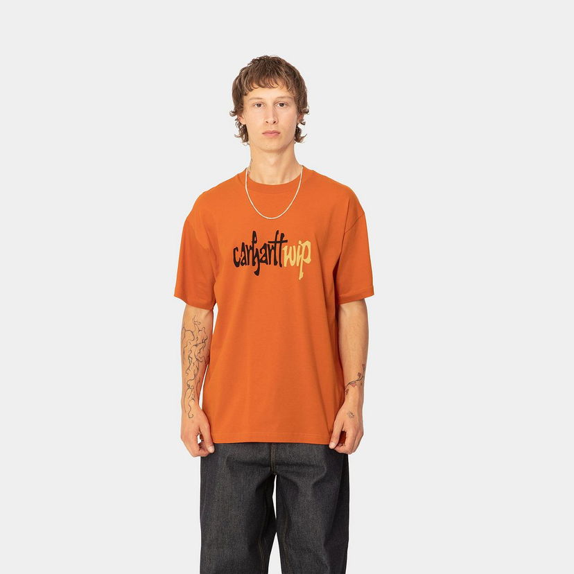 Тениска Carhartt WIP Brush Script Logo Graphic T-Shirt Оранжево
 | I033952_9