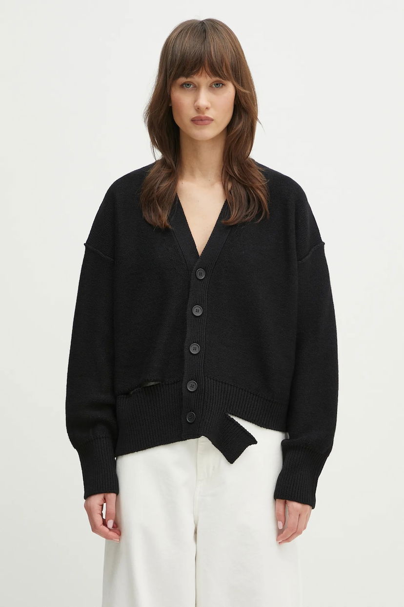 Пуловер Maison Margiela MM6 Maison Margiela V-Neck Asymmetrical Hem Cardigan Черно | S52HP0026