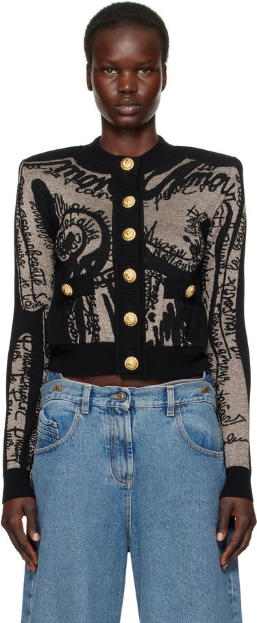 Пуловер Balmain Balmain Jacquard Knit Cardigan with Body Motif Черно | EF1KL133KH93, 0