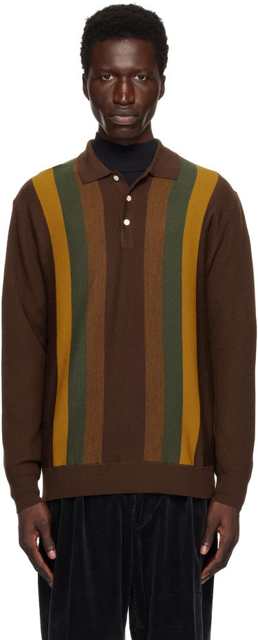 Пуловер BEAMS BEAMS PLUS Knit Striped Polo Shirt Кафяво | 38120027156, 0