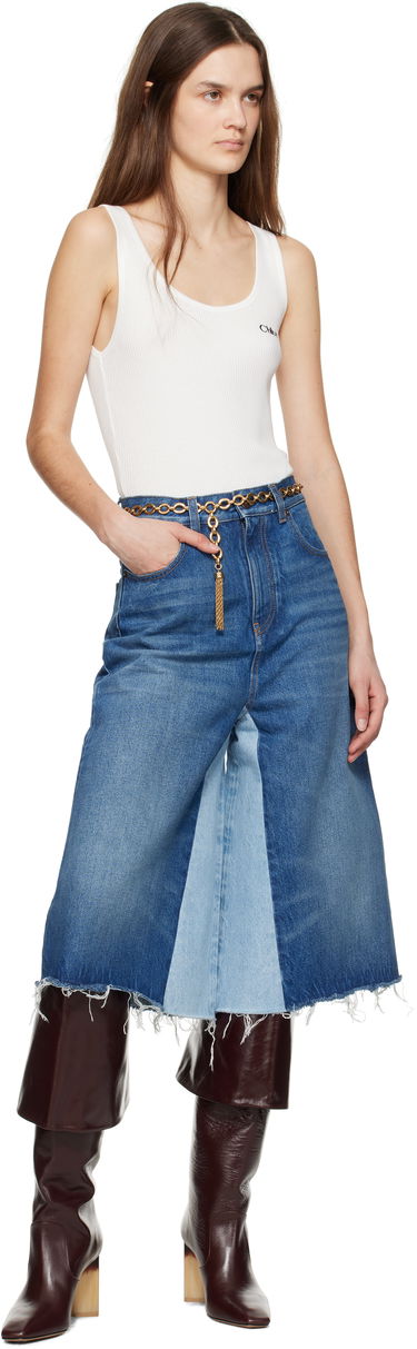 Дънки CHLOÉ Chloé Bermuda Patchwork Denim Shorts Синьо | CH25SDS02158, 4