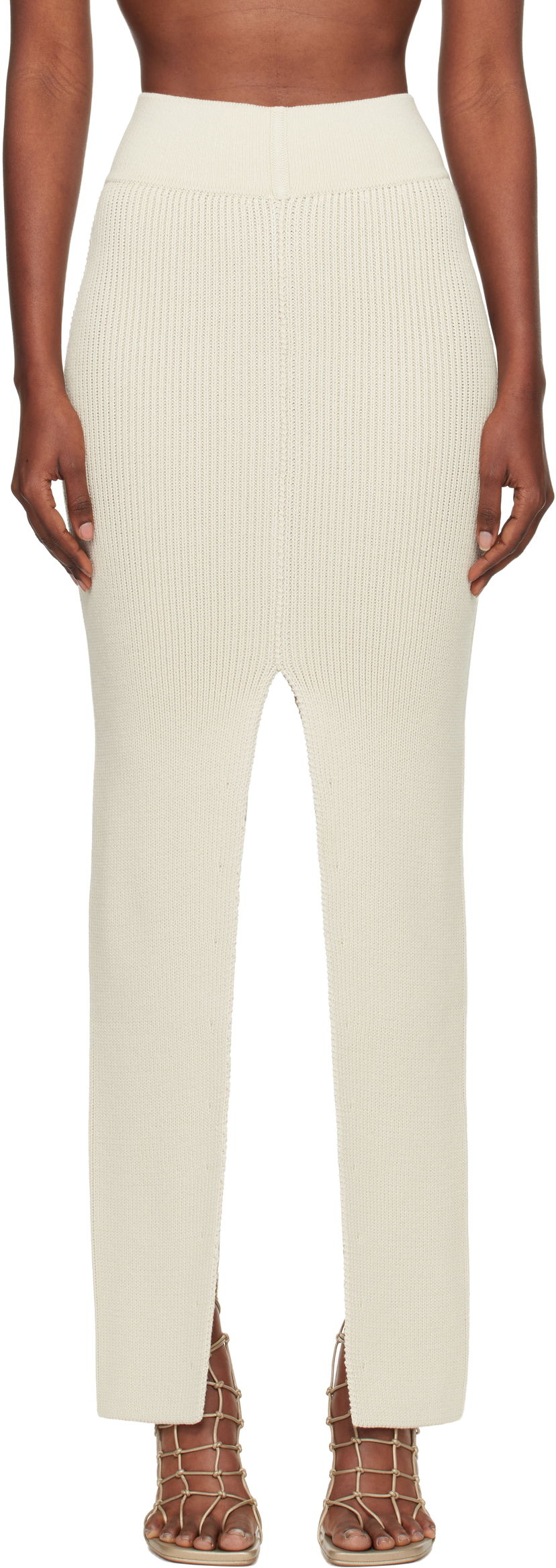 Пола Rick Owens Rick Owens Concordians Ribbed Knit Sliced Midi Skirt Бяло | RO02E4671 KWVH