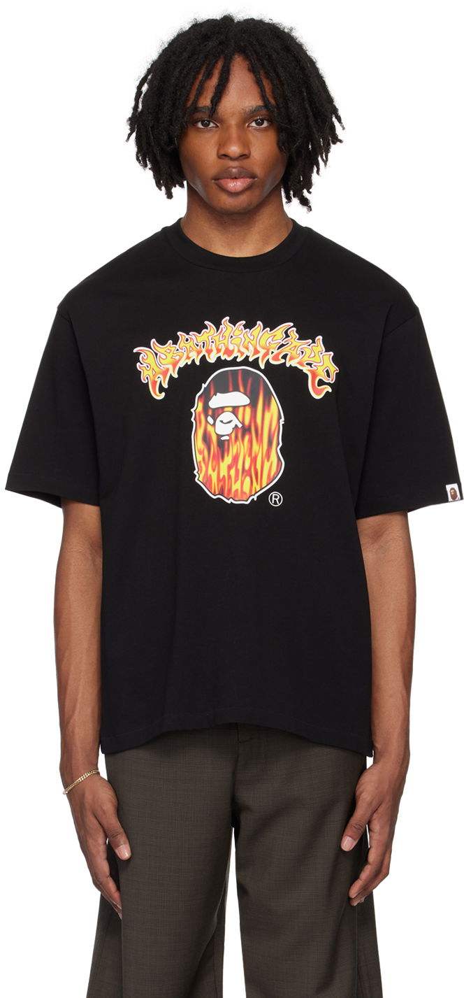 Тениска BAPE BAPE Black Mad Flame Ape Head T-Shirt Черно | 001TEK301320M