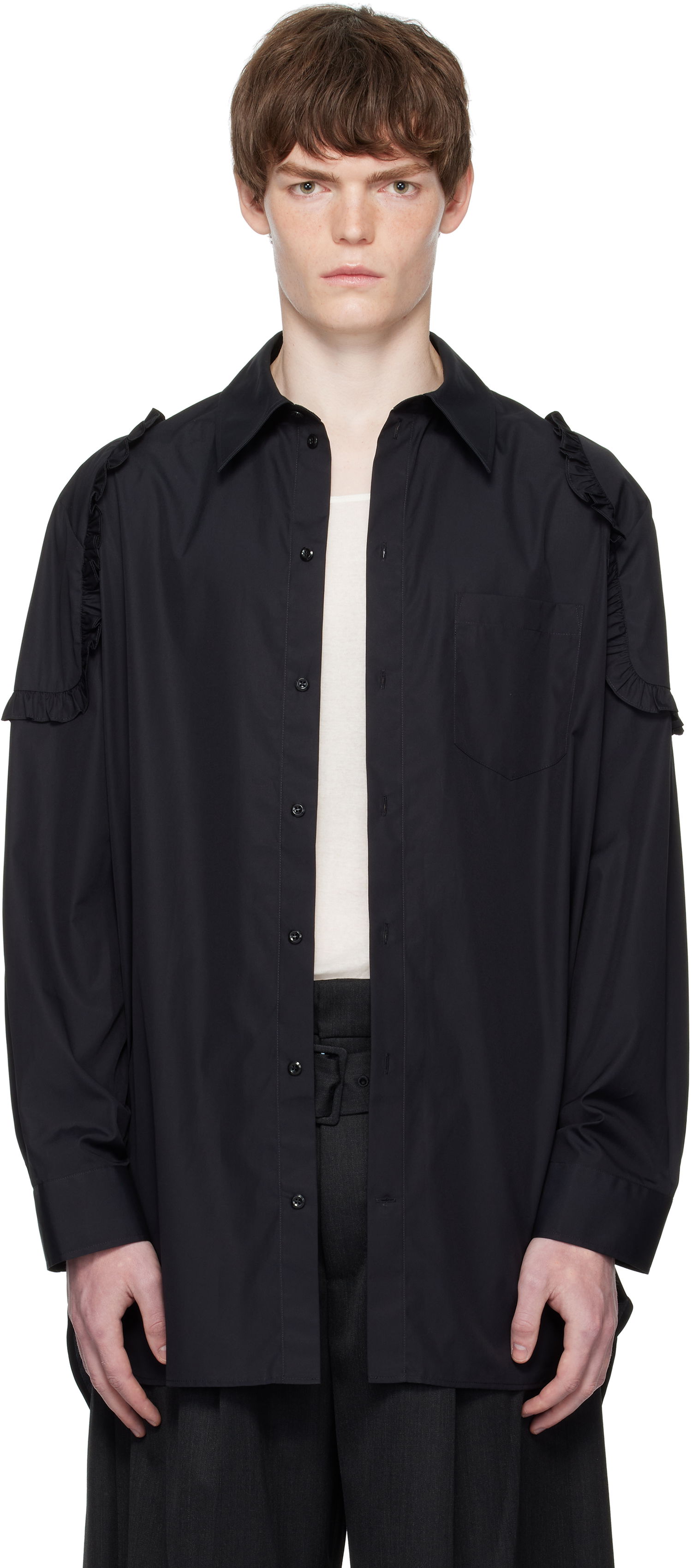 Риза Simone Rocha Simone Rocha Ruffle Shoulder Patch Tunic Shirt Черно | 5383 1025, 0