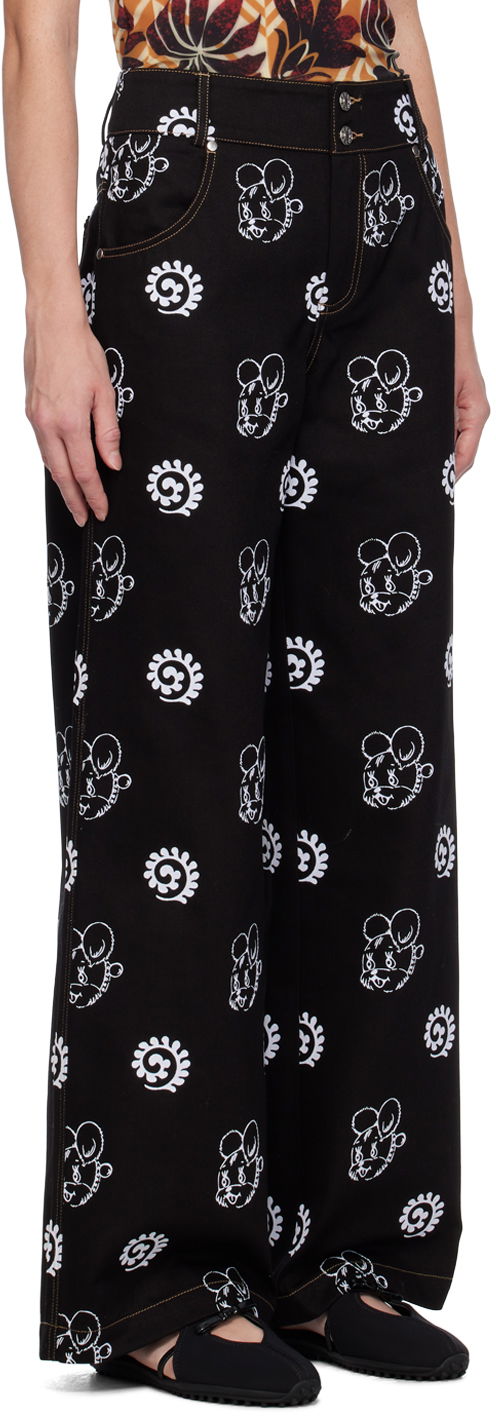 Дънки Chopova Lowena Chopova Lowena Flocked Wide-Leg Jeans Черно | 4059, 1