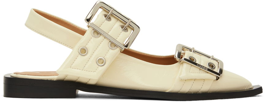 Облекло GANNI GANNI Feminine Buckle Ballerina Flats Бяло | S2581, 0