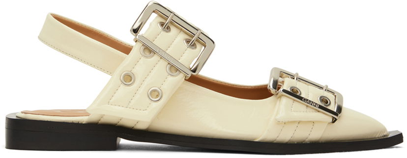 Облекло GANNI GANNI Feminine Buckle Ballerina Flats Бяло | S2581
