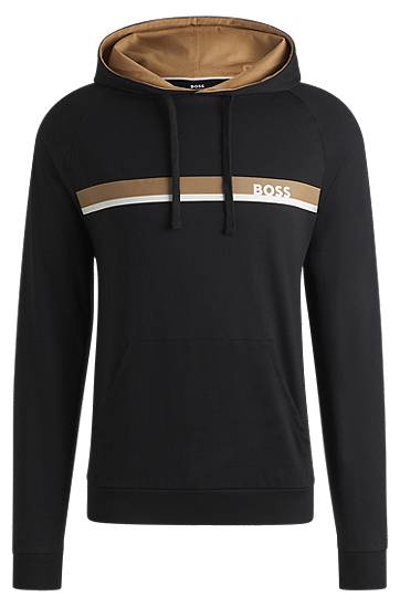BOSS Cotton-Terry Hoodie with Stripe Print