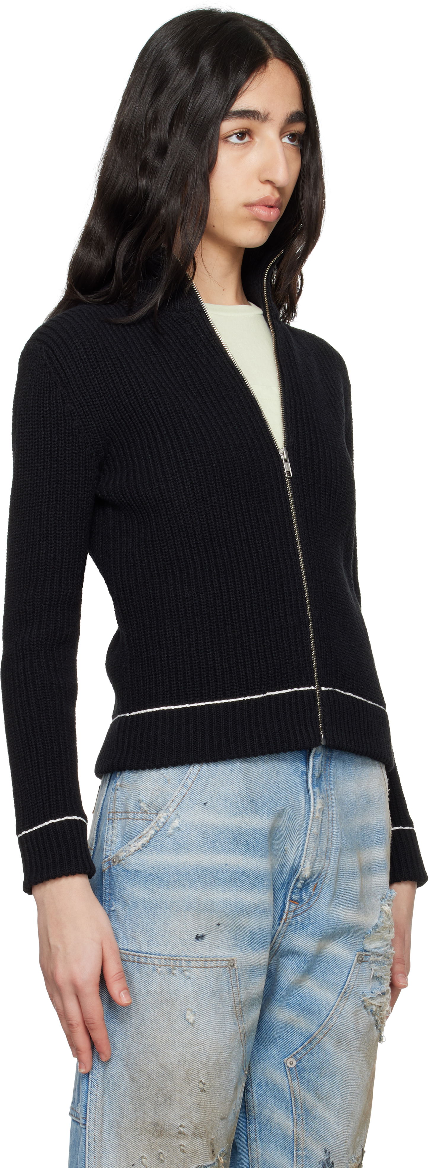 Пуловер Maison Margiela MM6 Maison Margiela Slitted Camionneur Track Jacket Черно | S62AN0142 M13124, 1