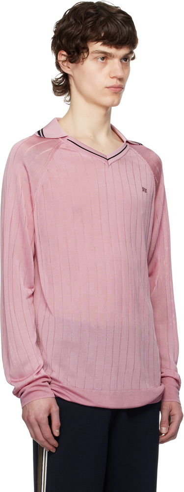 Пуловер Wales Bonner Wales Bonner Roots Knit Polo Shirt Розово | MS25KN33-KN08-200 BRIGHT RAYON, 1