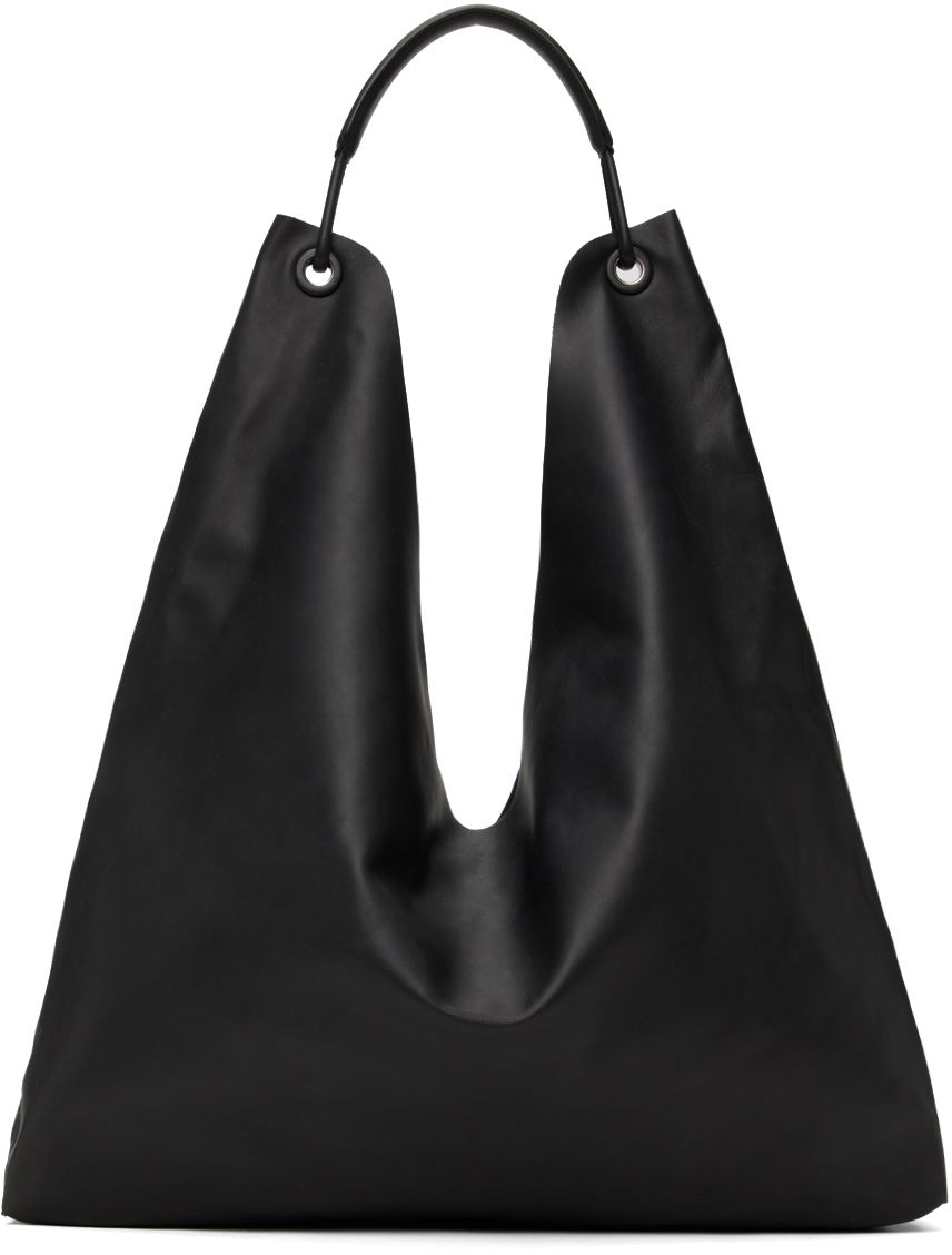 Голяма пазарска чанта The Row Large Leather Tote Bag Черно | W1623-L108, 0