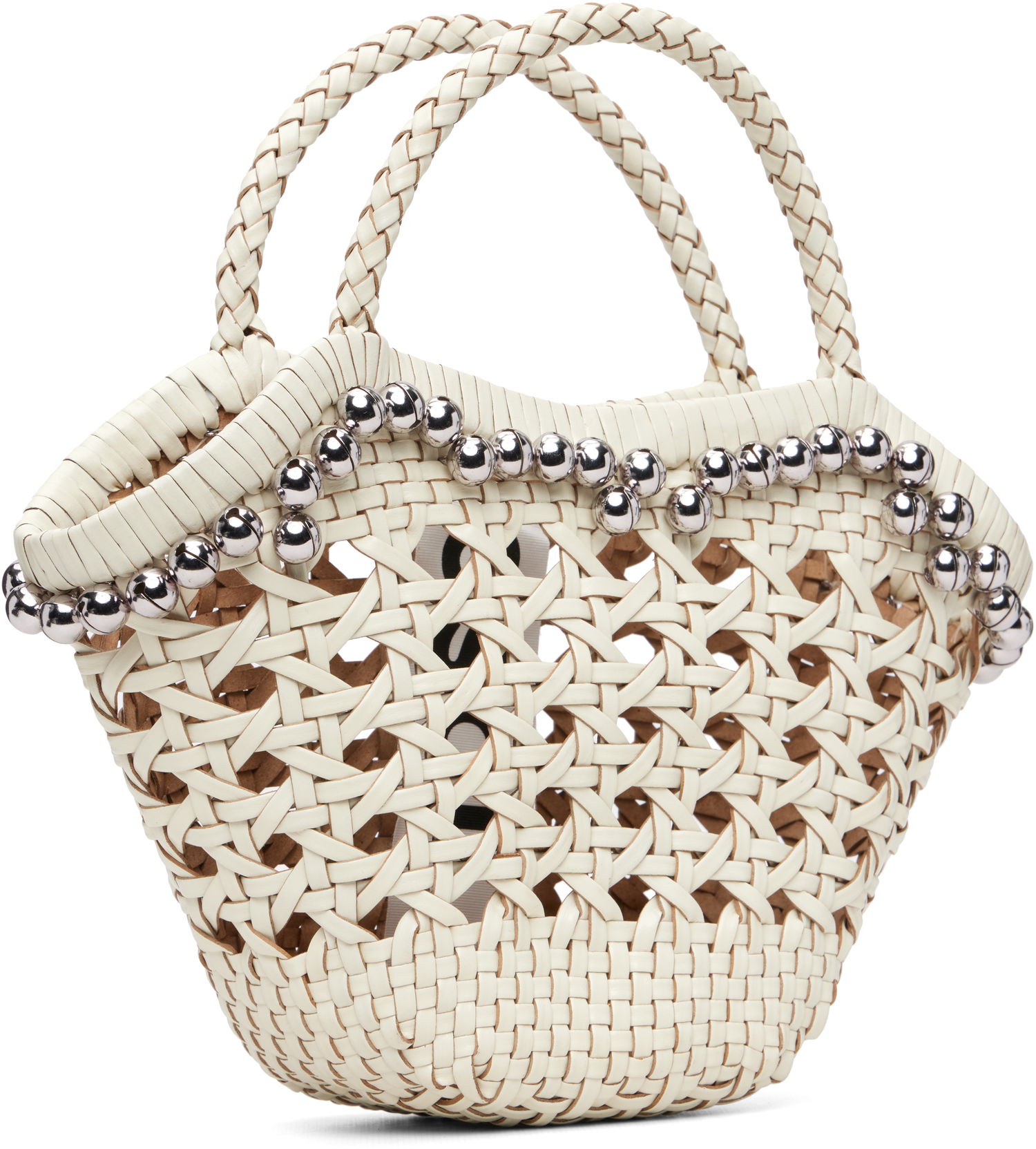 Дамска чанта OSOI Braided Handle Woven Lip Bag with Silver-Toned Beads Бяло | 25SB06004292, 1